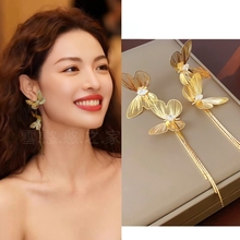 钟楚曦同耳环新中式金色蝴蝶长流苏耳饰耳钉耳坠耳夹秋冬女潮