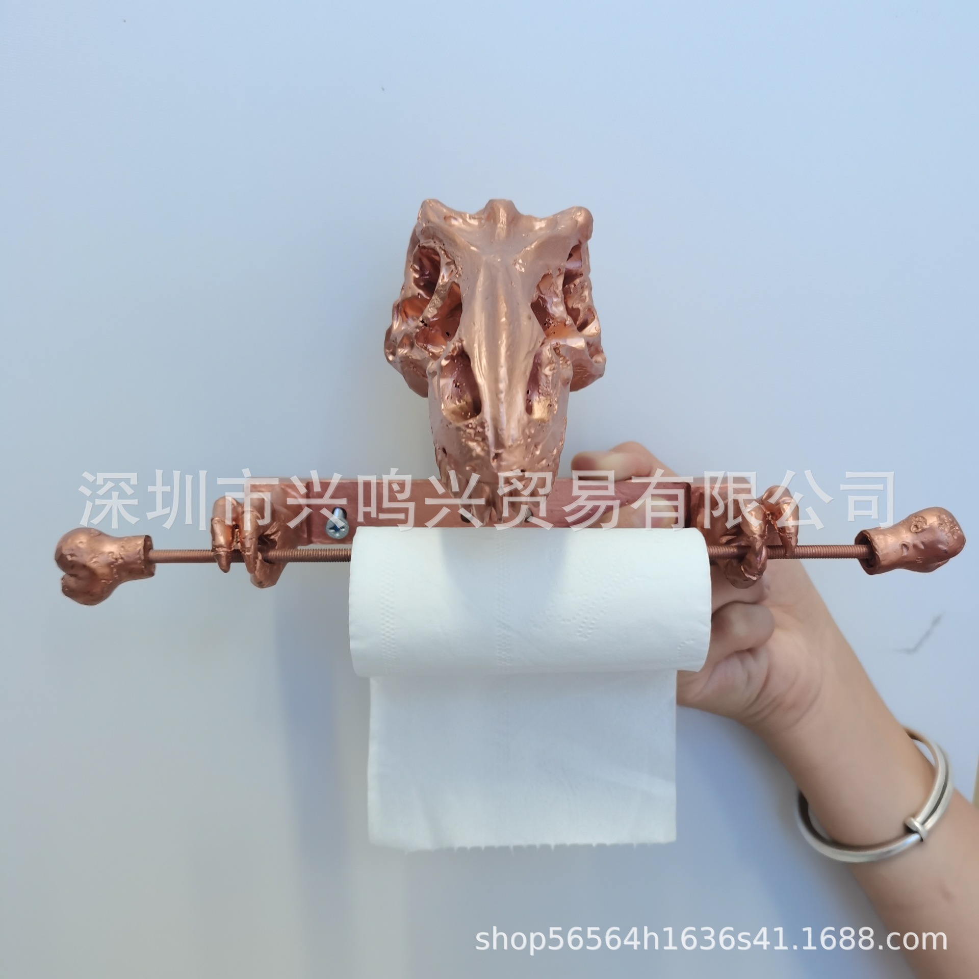 Soporte de tejido de dinosaurio cráneo titular de papel higiénico rollo tejido titular pared rack baño almacenamiento resina inodoro rack