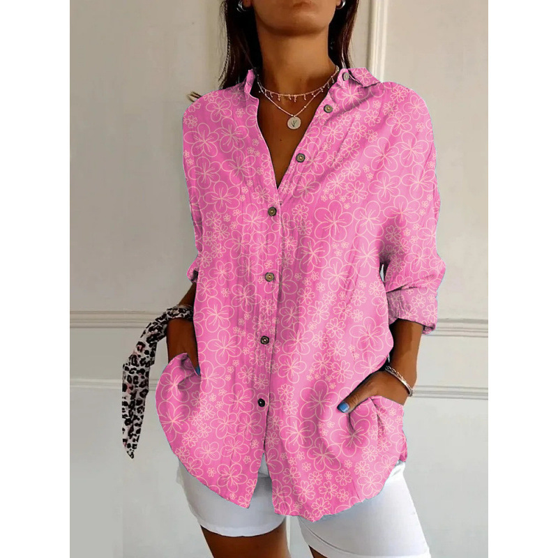 2025 Hot-Selling Women's Long Shirt from Source Factory with 3D Small Floral Print, Autumn European and American Trendy Drop-Shoulder Shirt