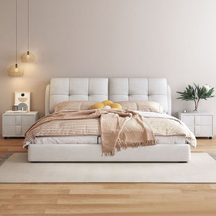 Light Luxury Cream Flavor Soft Bag Fabric Bed Double Master Bedroom Single Person Modern Simple Internet Popular Real Leather Art Queen Bed European Style
