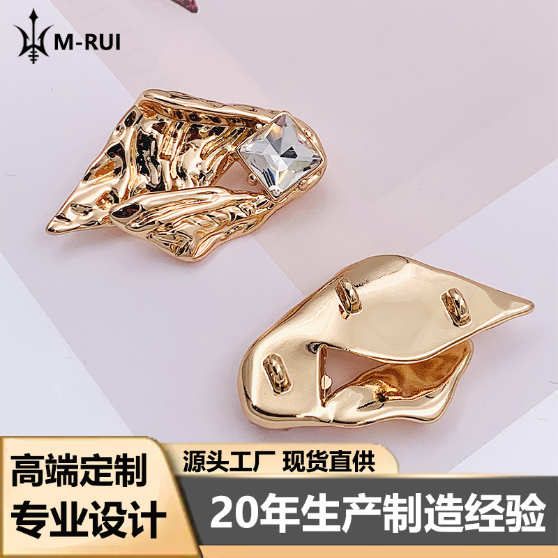 High-end Light Luxury Small Chanel Style Special-shaped Diamond-inlaid Fashionable Three-legged Button Coat Sweater dress All-match Alloy Button