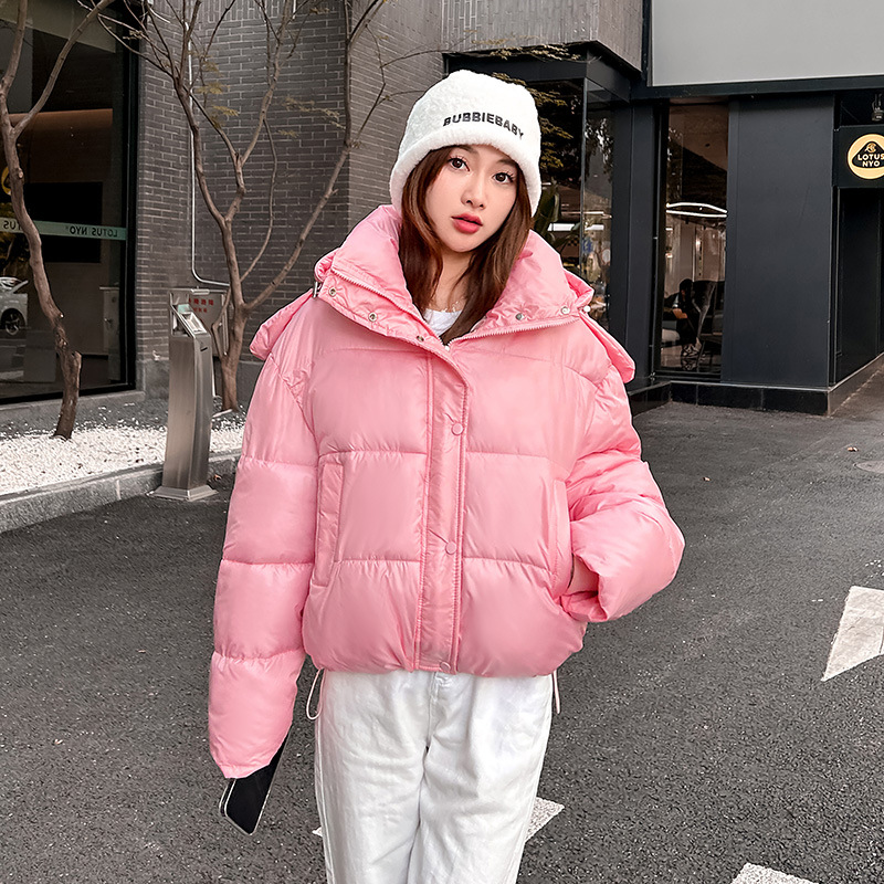 2024 nuevo abrigo de algodón de pluma, ropa de moda de mujer con capuz, abrigo de algodón corto suelto, chaqueta de algodón coreana de invierno, ropa de pan gruesa