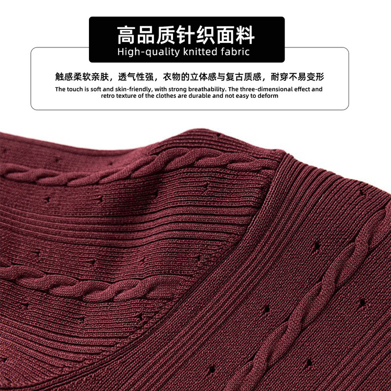 国境を越えた貿易 AliExpress 気質ニットスカートラウンドネック半袖中空ロングスカートスレッドシングルブレストニットドレス|undefined