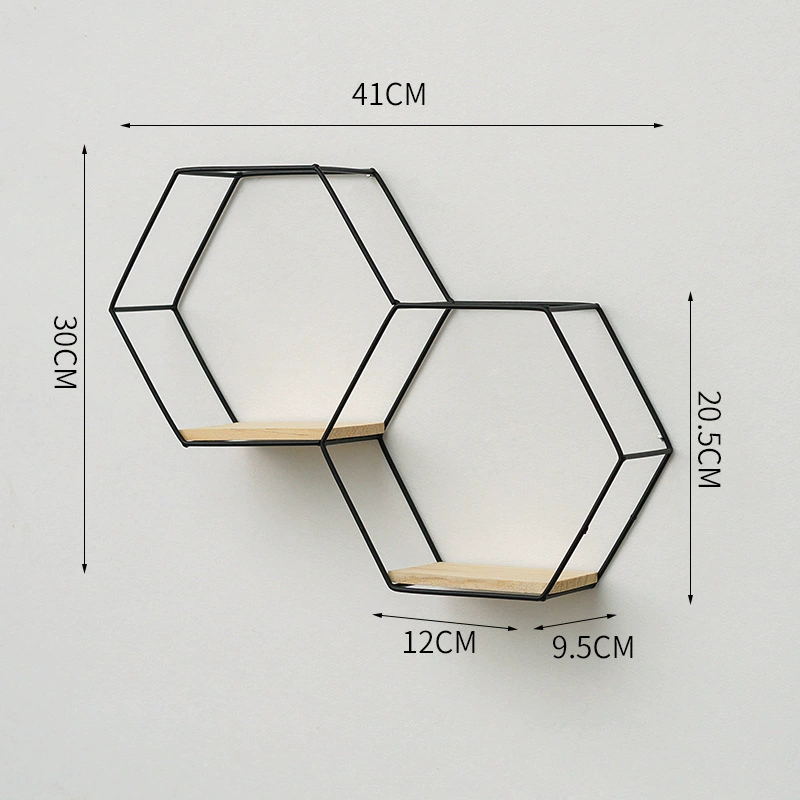 Wall storage rack hexagonal, no‑punch metal hanging shelves, modular single & multi‑unit combinations