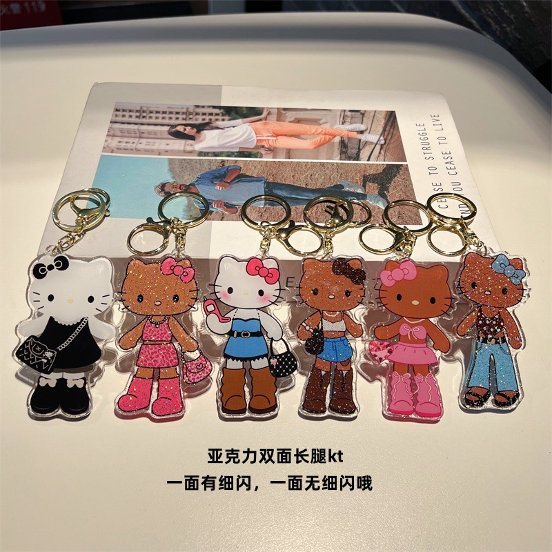 创意卡通亚克力双面牌牌长腿kt钥匙扣可爱时尚kt钥匙链男女包礼品|undefined