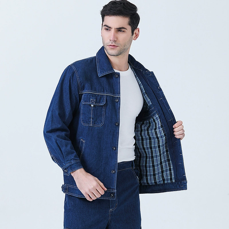 Двухслойный джинсовый комбинезон из чесаного хлопка, костюм, Мужская национальная сетка, сварка электроэнергии, охрана труда, инструменты, Заводская одежда на заказ