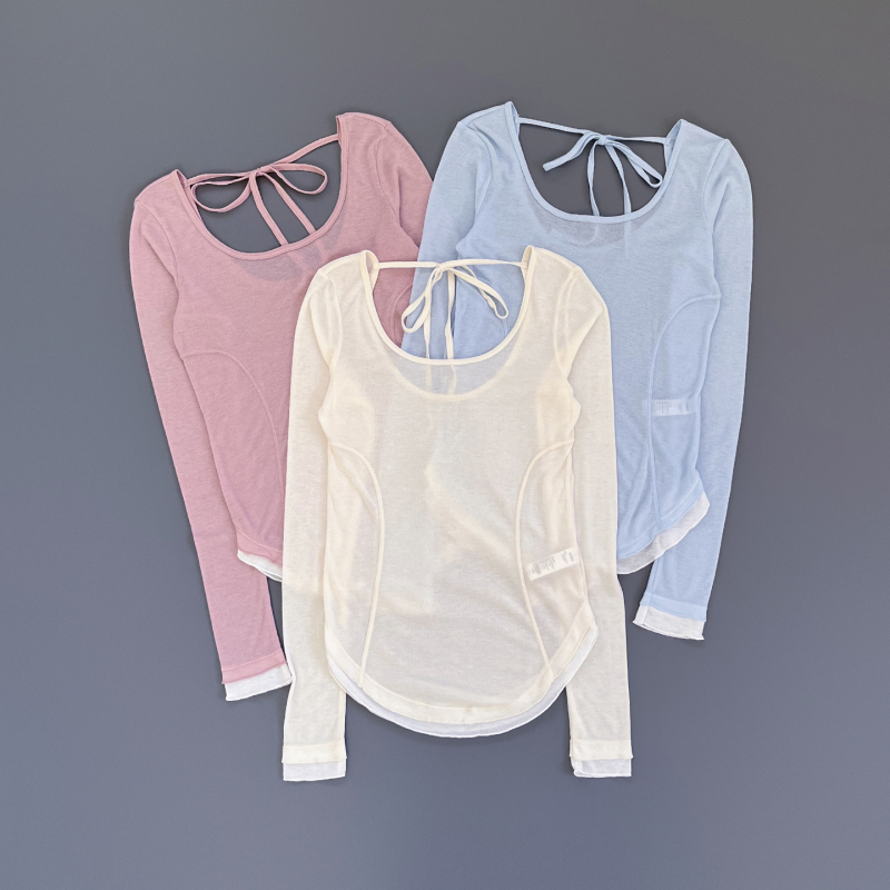 Women's Long-Sleeve Yoga Top with Beautiful Back Design, Breathable Fitness Cover-Up for Autumn, Pilates Training Shirt, Backless Top