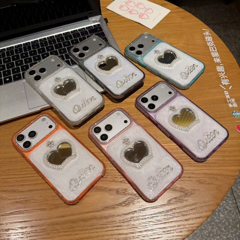 Ins-style rhinestone crown mirror case suitable for Apple 17 Pro Max phone case iPhone 15/16 protective cover