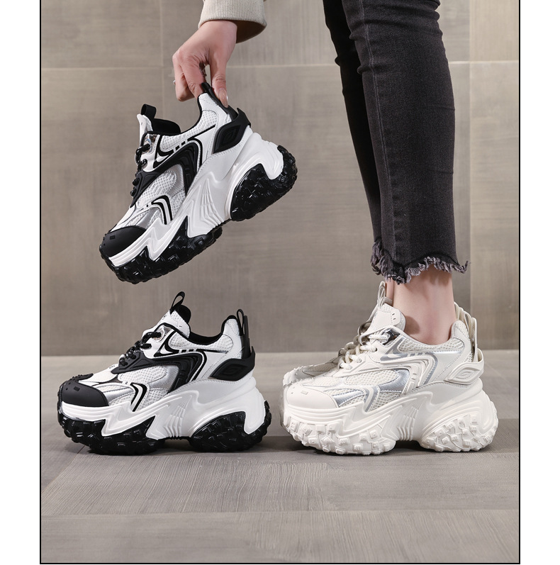 Giày sneaker nữ đế dày phối màu độn cao dáng người nhỏ lưới thoáng — Màu be chi tiết 20