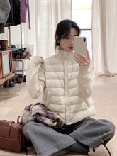 韩系秋冬新款时尚针织立领拼接90白鸭绒羽绒服保暖轻薄女G102527