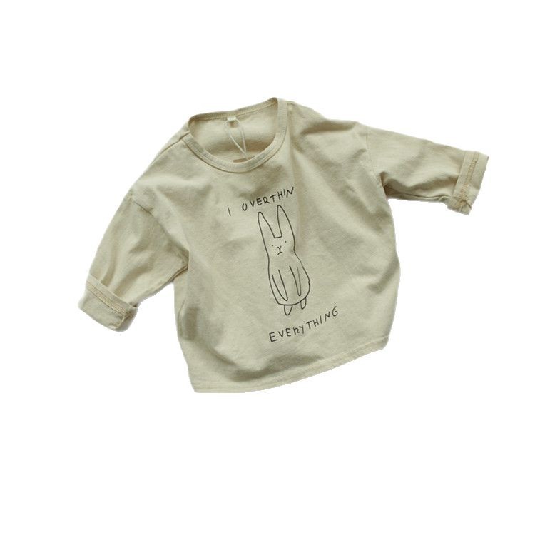 Camiseta de primavera para niños Camisa de fondo con estampado de manga larga para niños de algodón Camisa de niña de estilo coreano con cuello redondo tipo A suelta