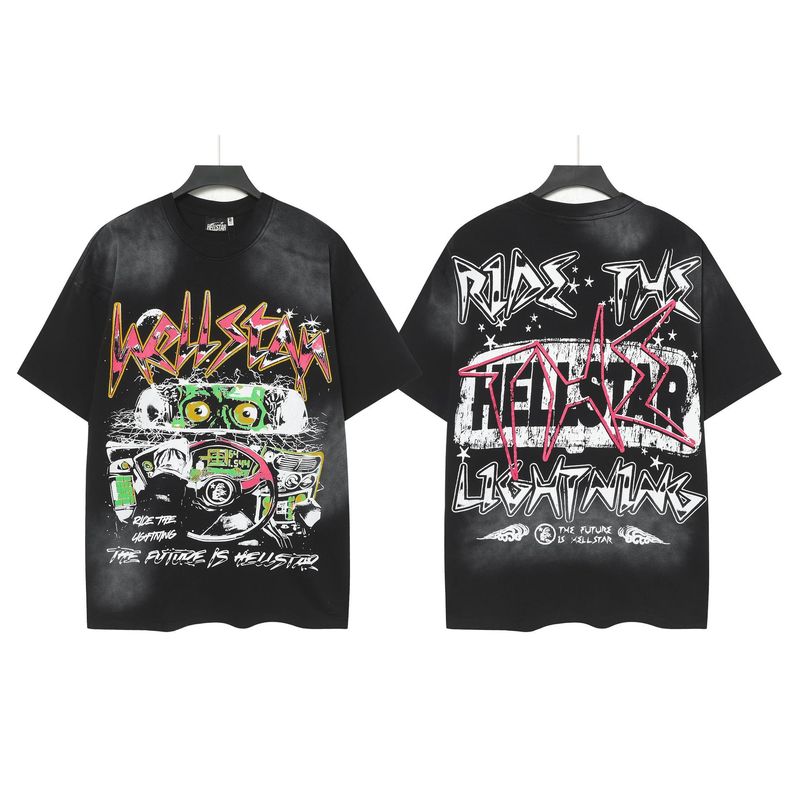 クロスボーダー Hellstar Tシャツ 2025年夏 欧米トレンドブランド レタープリント ゆったり半袖Tシャツ 男女兼用|undefined