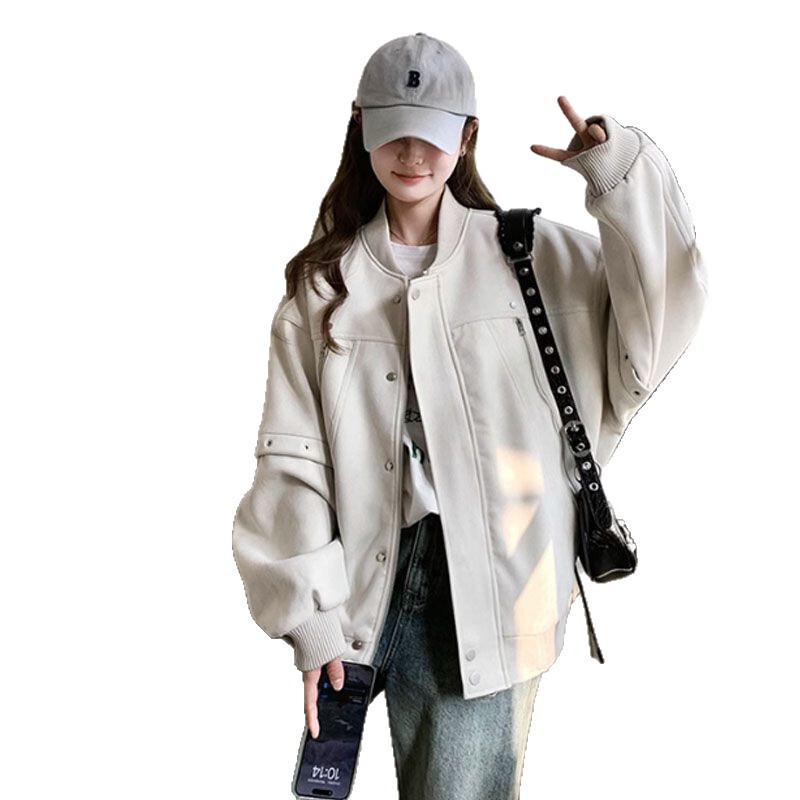 美式复古棒球服外套女春秋季2025新款重工金属休闲时尚夹克上衣女|undefined