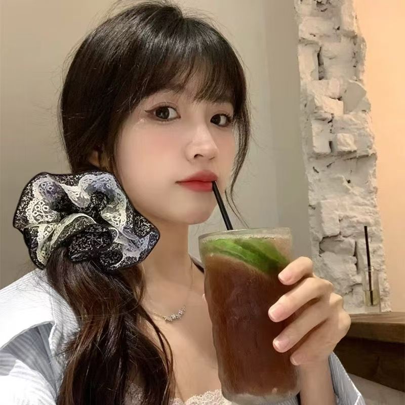 法式蕾丝碎花双层大肠发圈女高级感扎头发绳超大头花春季皮筋头绳|undefined