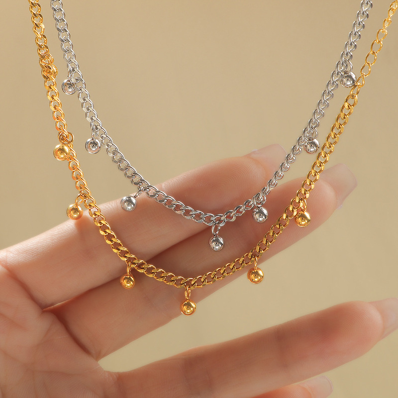 Niche design simple peas tassel bracelet titanium steel does not fade exquisite ins style temperament gold beads bracelet