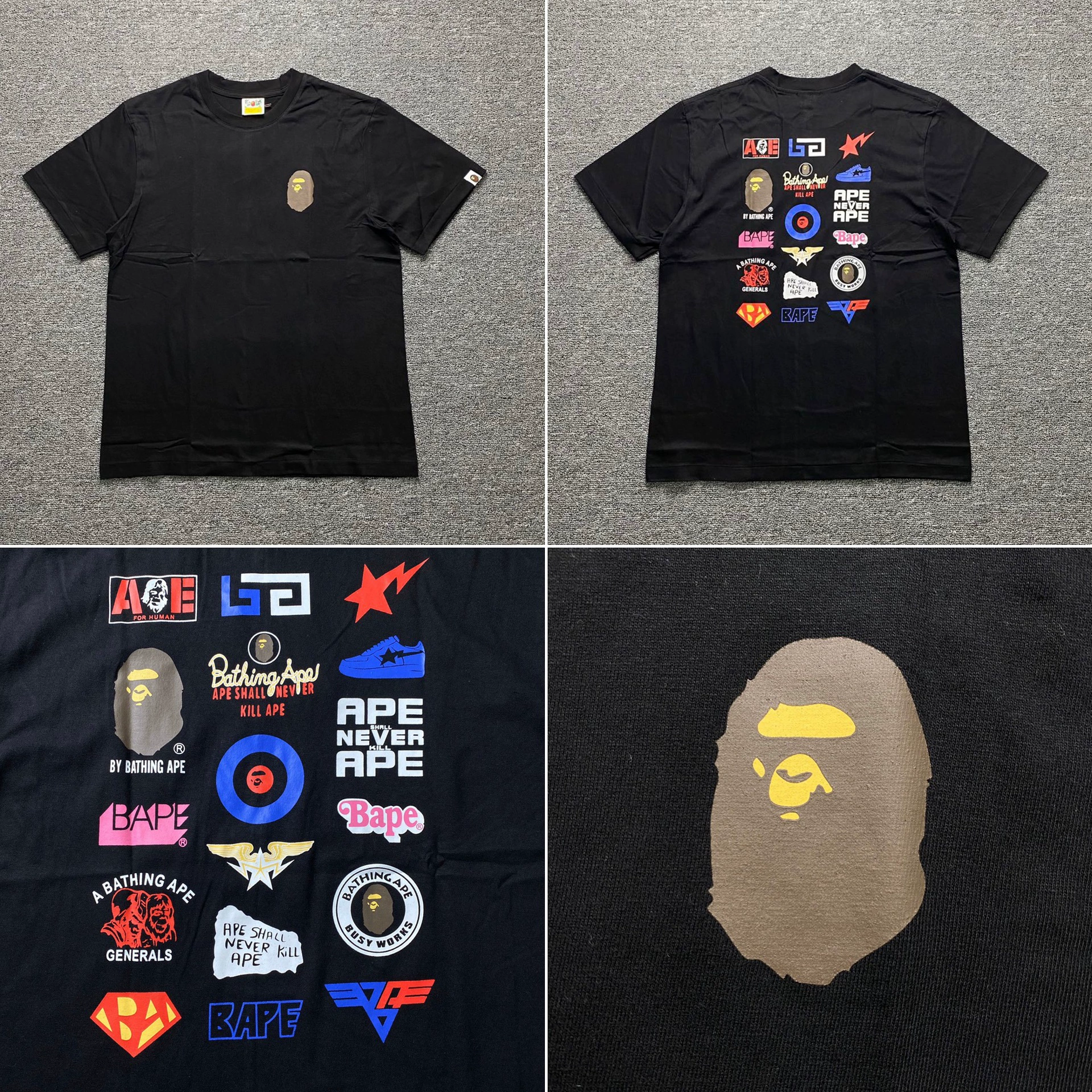 Стильный брендовый топ BAPE с половинными рукавами TEE для мужчин и женщин, камуфляж голова обезьяны, высокого уровня, свободный крой, короткий рукав
