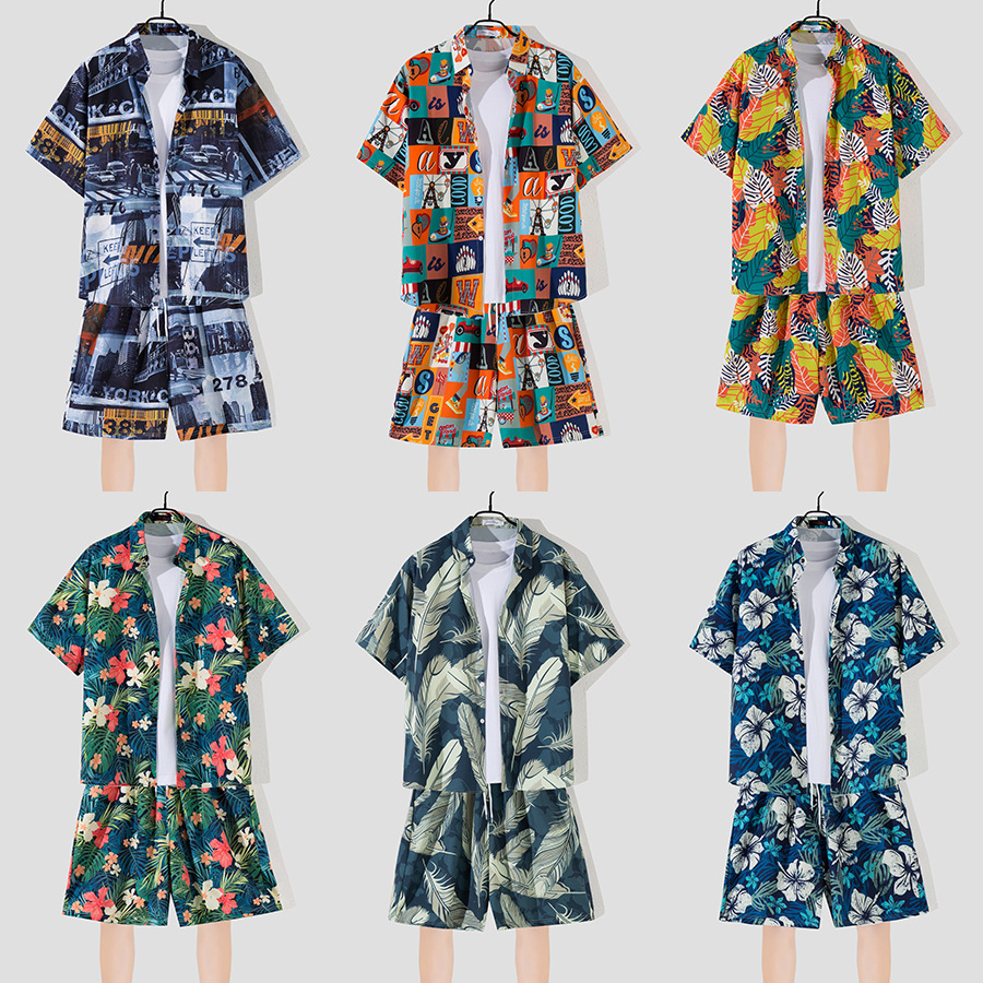 반팔 꽃 셔츠 하이난 섬 옷 해변 옷 Sanya Xiaowei 스타일 태국 여행 남성 커플 여름 레저 세트