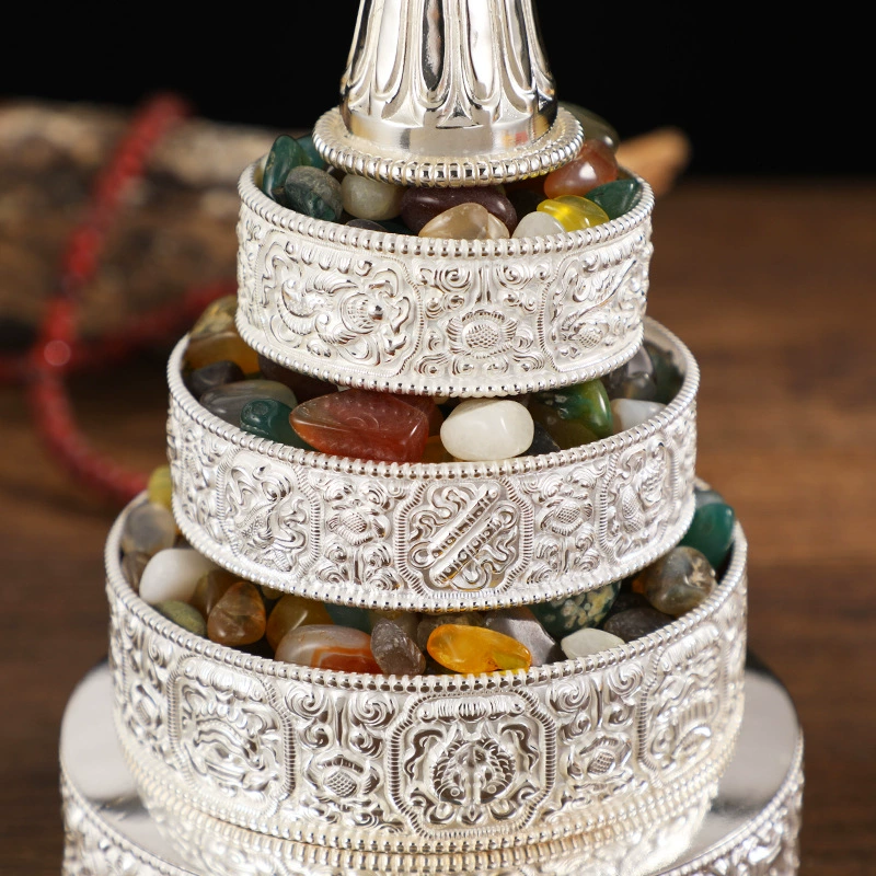 Манза Плита Sterling Silver Silver Buddha Equipment Eight Auspicious Ornaments Manda Plate with Chassis Exquisite Workmanship