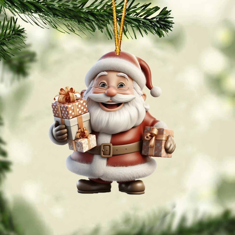 2025 Navidad transfronteriza acrílico plano Santa Claus regalo de decoración de automóviles colgantes decoraciones de árbol de Navidad