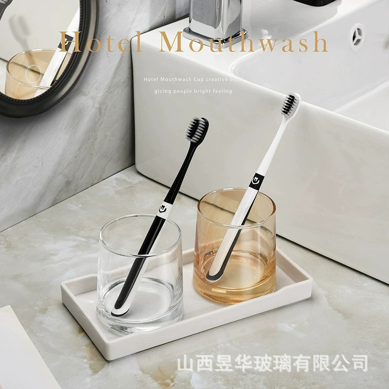 High-Appearance Toothbrush Cup for Hotels, Simple Commercial Toothbrush Cup, Household Couple's Mouthwash Cup, Glass Water Cup, Glass Cup