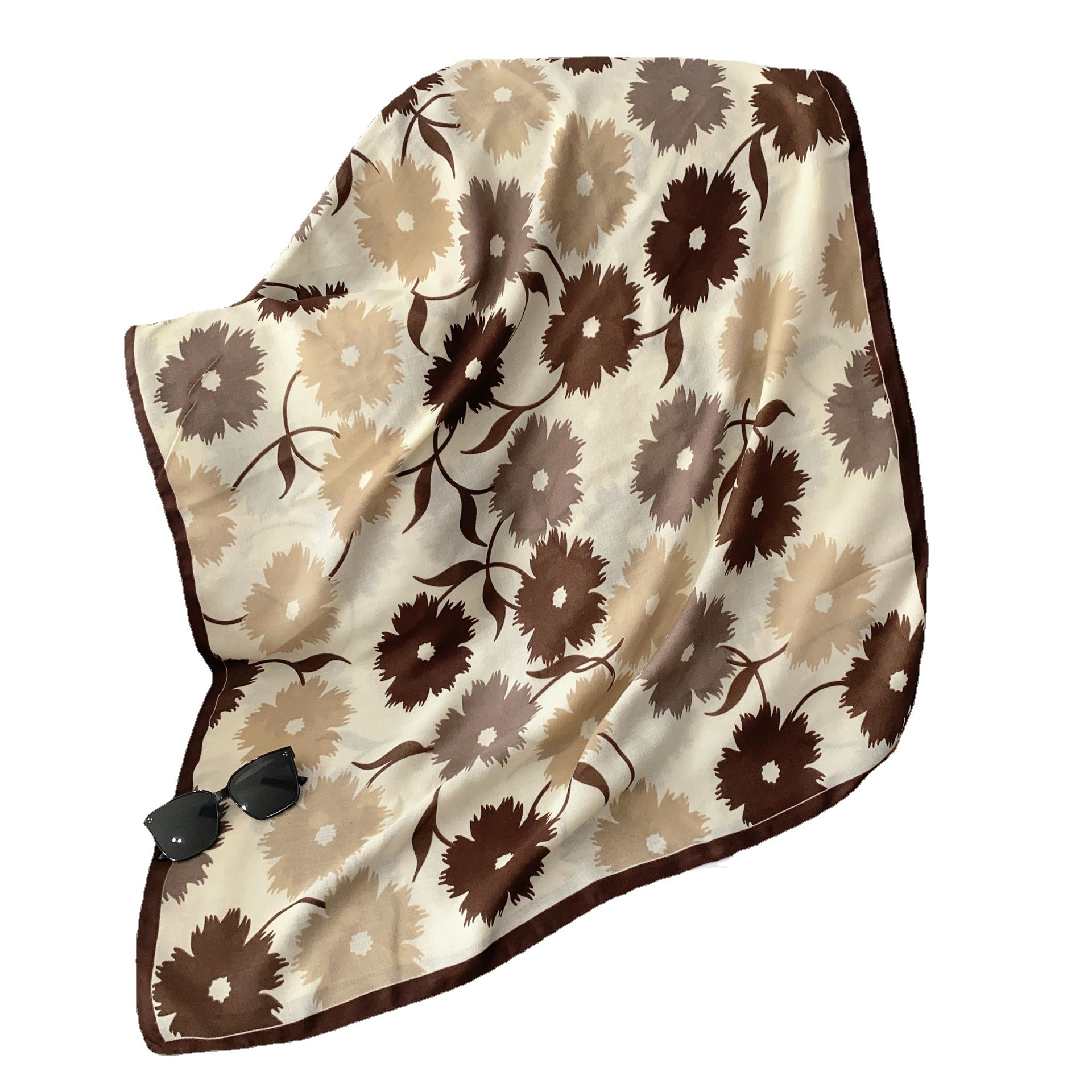 Bufanda floral de algodón y lino suave para mujer, nuevo estilo primavera y otoño 2024, bufanda de seda azul, chal largo versátil de moda para madres.