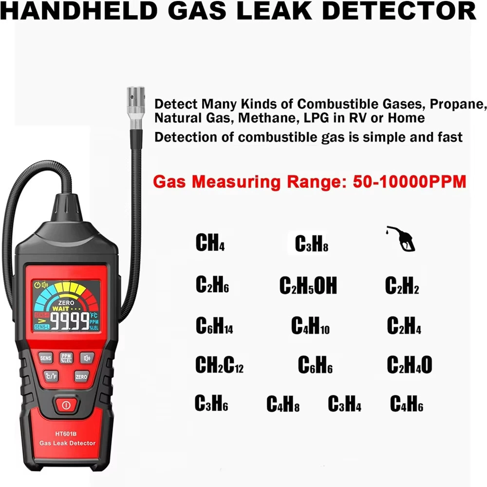 Газоанализатор HABOTEST HT601A HT601B для обнаружения утечек газа 0-1000 PPM со звуковым оповещением