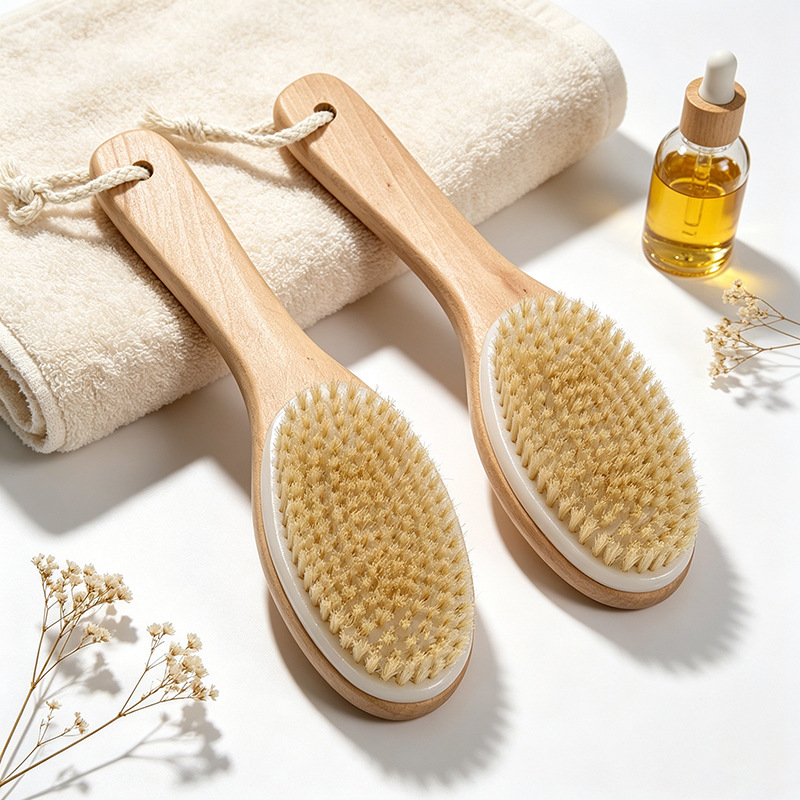 Cepillo de baño de cerdas de madera maciza, cepillo de limpieza suave para uso en seco y húmedo, cepillo de fibra de sisal, cepillo para espalda, cepillo de baño para espalda