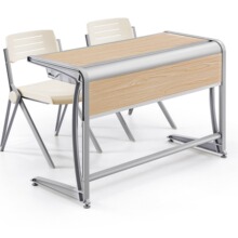 铝合金脚学校教室双人位课桌椅 中小学生单双人课桌椅带书斗