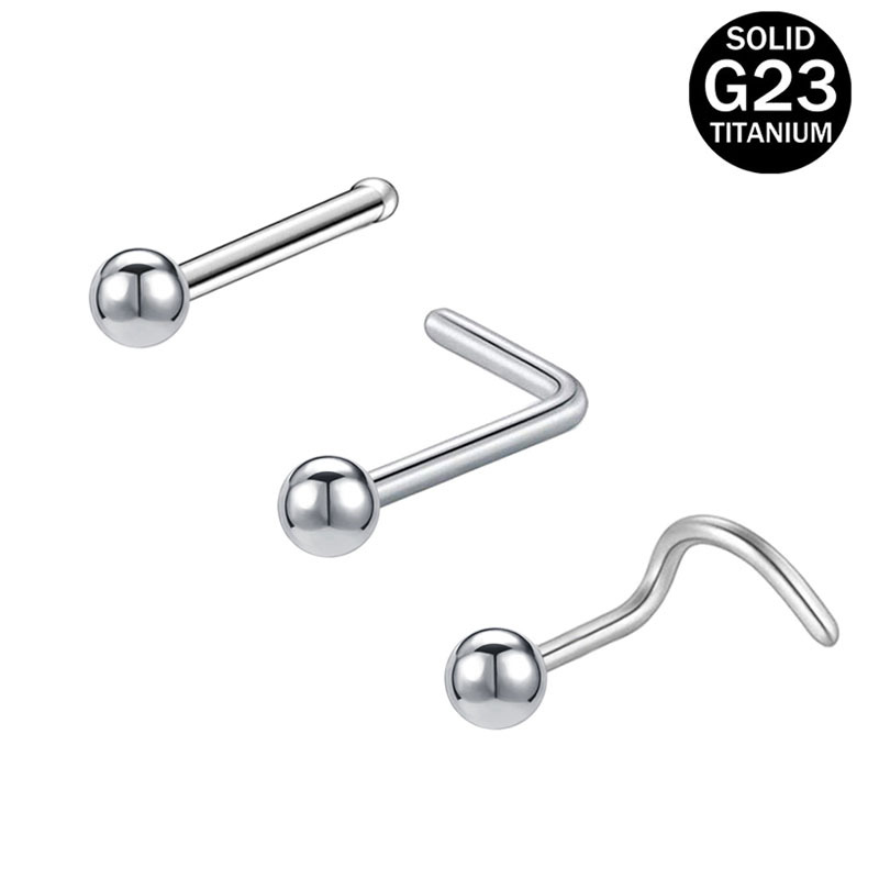 F136钛合金鼻钉鼻饰5字直杆L杆人体穿刺饰品 0.8粗基础款鼻钉耳钉|ms