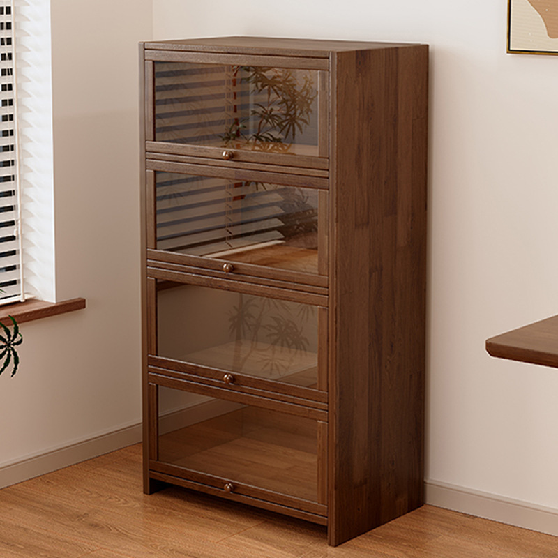 Carefully Selected Solid Wood Display Cabinet, Tea Cabinet, Storage Rack, Walnut Color, Chinese-Style Tea Set Storage, Dust-Proof Multi-Treasure Showcase