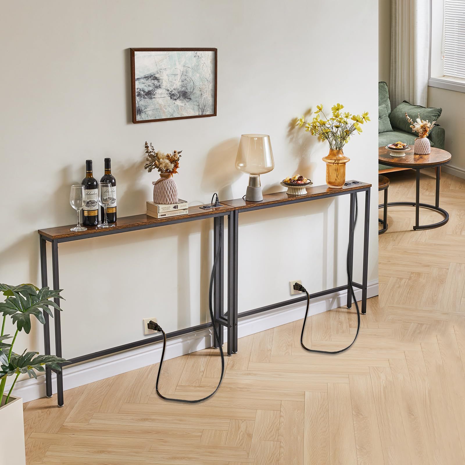 Mesa de consola personalizada de comercio exterior estrecha larga mesa de sofá con enchufe de alimentación puerto USB puerta de entrada sala de estar tabla estrecha