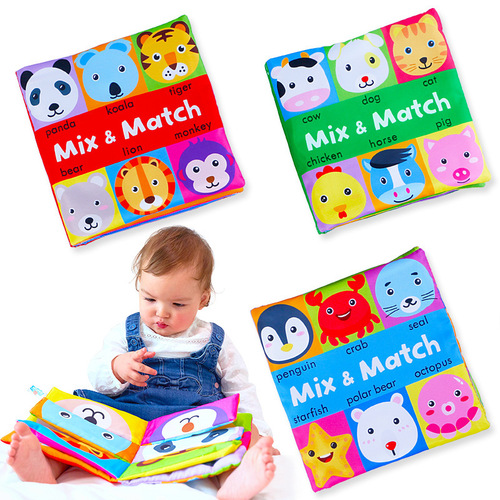 Funnyzoo animal character face matching cloth book baby early education cognitive three-dimensional cloth book rattle toy cloth book