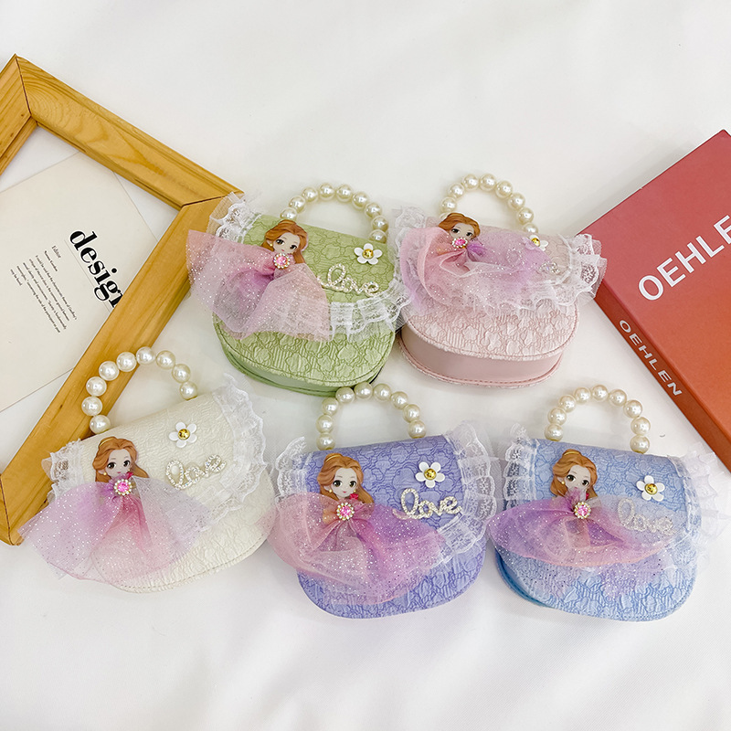 Bolso DE LOS NIÑOS 2022 nuevo lindo princesa perla bolso bandolera al por mayor encaje accesorios bolsa pequeña bolsa redonda