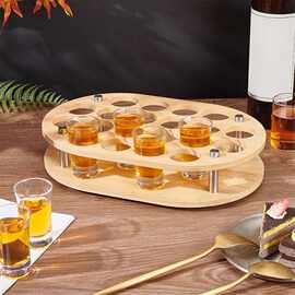 木制酒杯托盘圆形带手柄啤酒杯托吧台聚餐上菜托盘杯架实木红酒盘