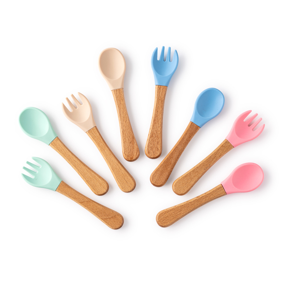 Food grade silicone spoon fork baby feeding complementary food tableware soft spoon eating fork infant silicone spoon