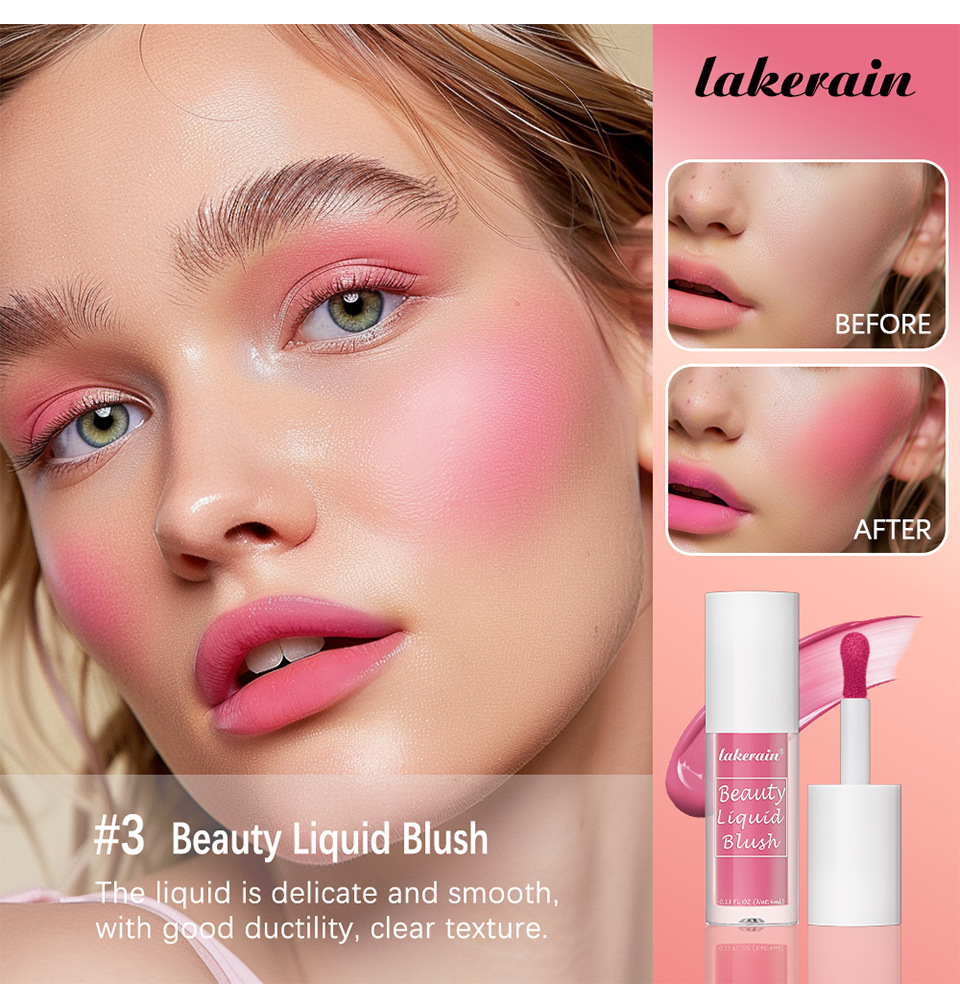 Lakerain Nine-color Liquid Blush is a natural, dazzling, long-lasting matte, smooth and delicate contour blush Item Picture
