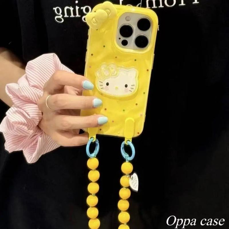 水玉立体キティ Apple iPhone16/15 携帯電話ケース 14 プリーツ 13 チェーン 12 リボンに適しています|undefined