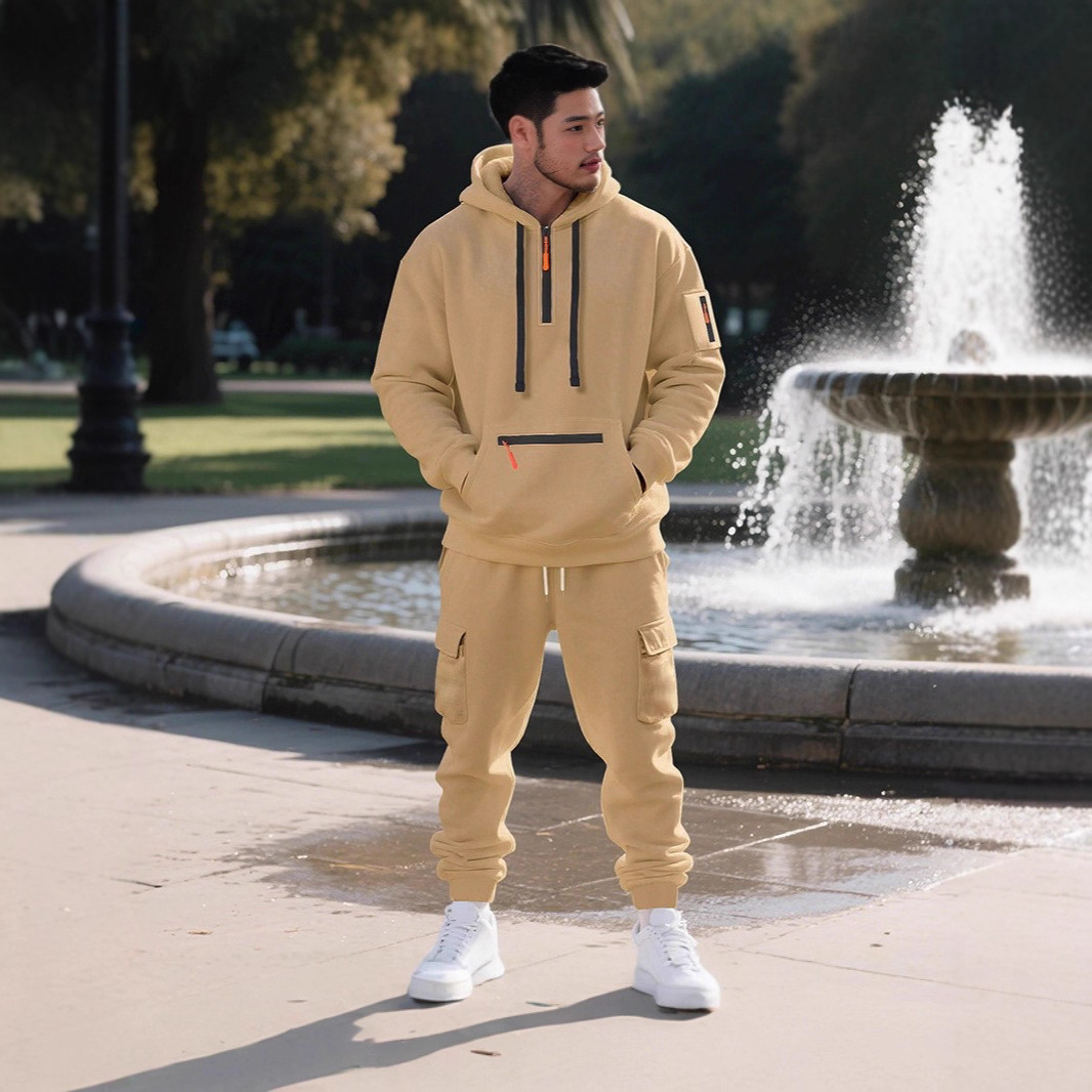 Cross-Border Hoodie Set Zipper Multi-Pocket Pullover Men's Sports Casual American Autumn and Winter Sweatshirt Trendy Brand