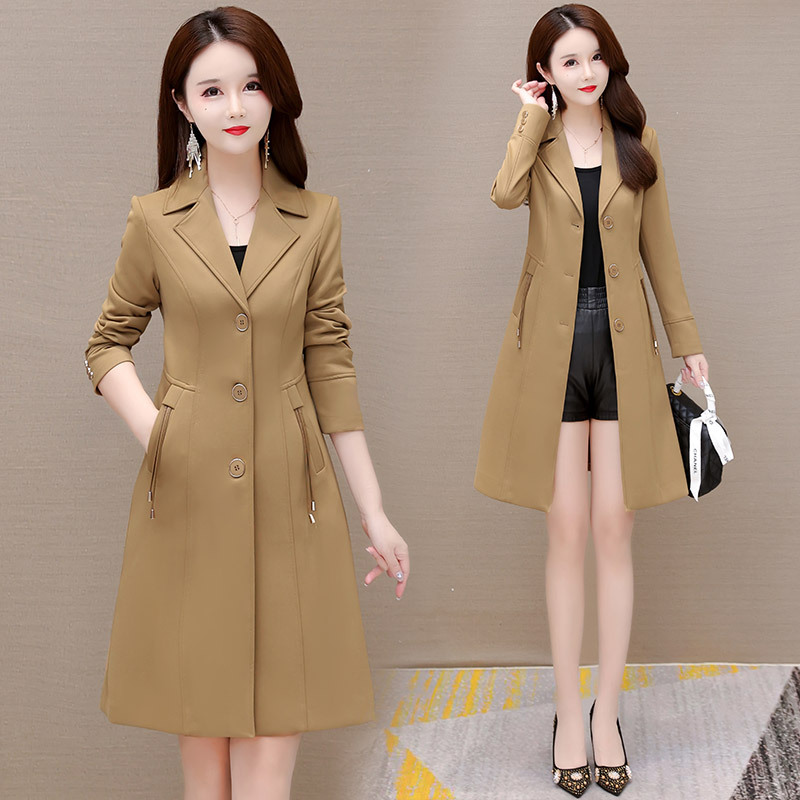 Mid-Length Elegant Plus-Size Trench Coat for Women, 2026 Spring New Style, Slim Fit, Fashionable Patchwork Single-Breasted Women's Jacket