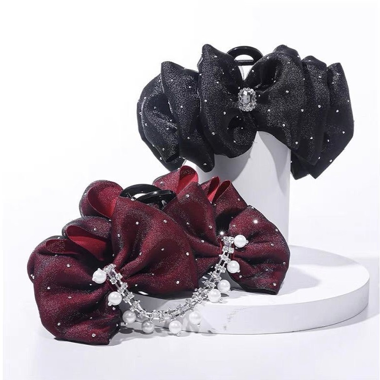 公主AB面蝴蝶鏈條高級感髮夾後腦勺氣質髮飾夾子滿天星鯊魚抓夾