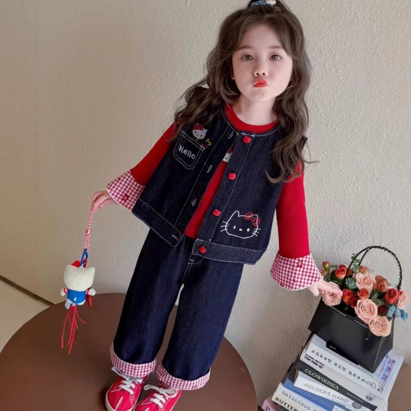 女童秋装套装2025新款洋气时髦韩版牛仔马甲三件套儿童女孩春秋款|undefined