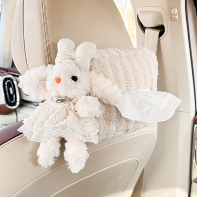 Blue Rain Cute Plush Car Car tissue box/set - moon-velvet-striped-tissue-box-beige-long-eared-rabbit