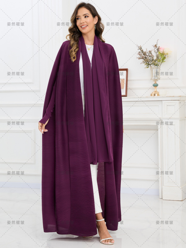 中东跨境大码女装阿巴亚礼服三宅一生褶皱abaya开衫蝙蝠袖外套长|undefined