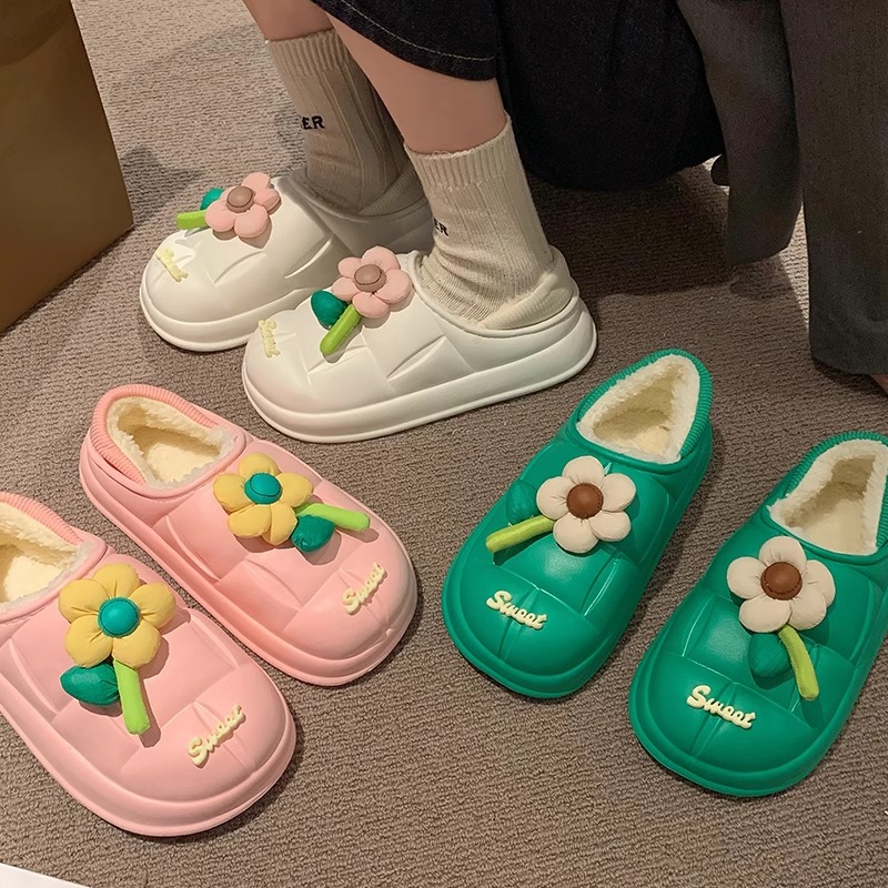 棉拖鞋女冬季包跟防水居家室内保暖加绒卡通可爱小兔毛绒外穿棉鞋