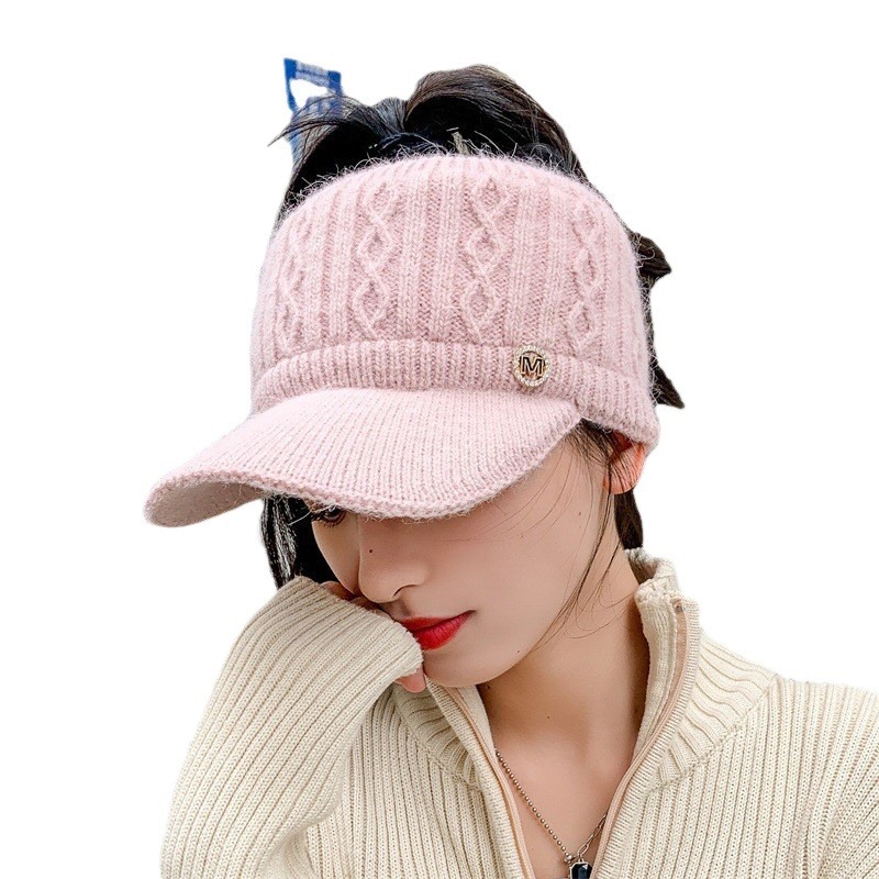 (2개) 높은 포니 테일 모자 빈 탑 여성 올 매치 캡 가을과 겨울 니트 울 모자 따뜻한 야외 한국 스타일에 적합