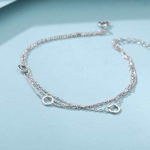 925 Silver Three-Layer Round Circle Bracelet for Women, Minimalist Cool Style, Friend Bracelet, Hollow Design for Women Students, Versatile and Forest System Bracelet