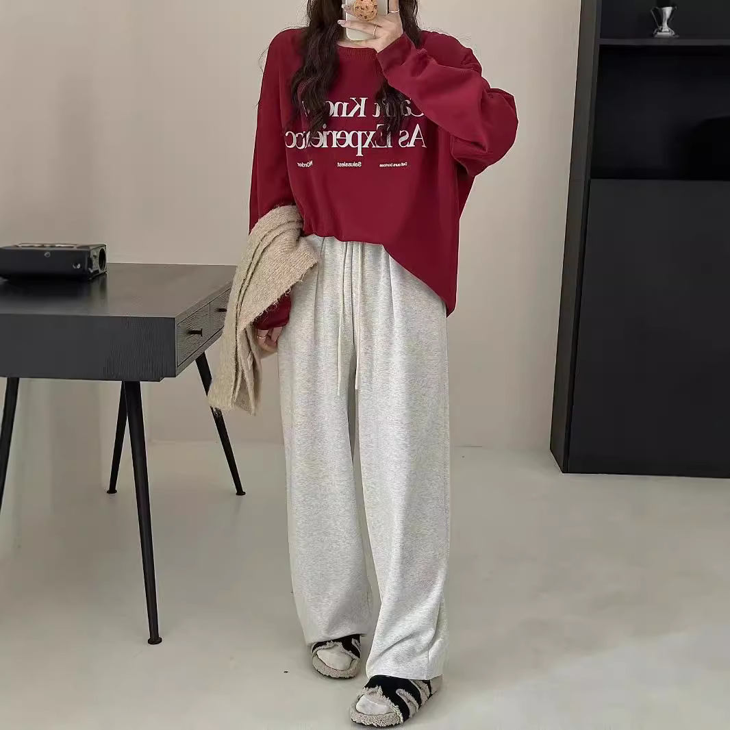 Nuevo estilo coreano de principios de otoño pantalones de piernas anchas rectas para mujeres pantalones deportivos casuales de color macaron sueltos pantalones de algodón largos image 5