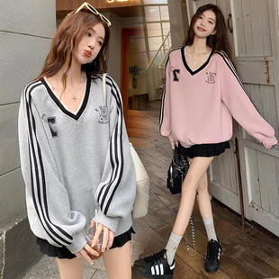 in stock Pregnant Women's Autumn and Winter Pure Cotton Sweater Loose Long-sleeved plus size Top All-match Collar Pullover Printed Sweater Fleece Sweater