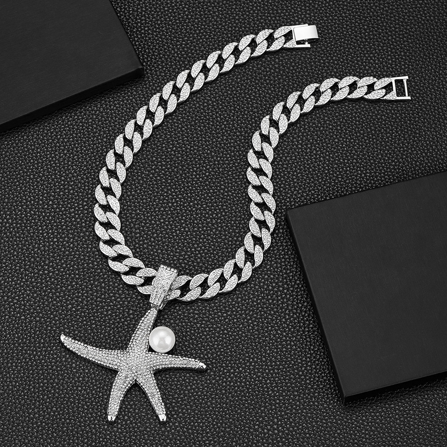 Niche design environmentally friendly alloy personalized full diamond marine organism starfish jewelry_voghion.com