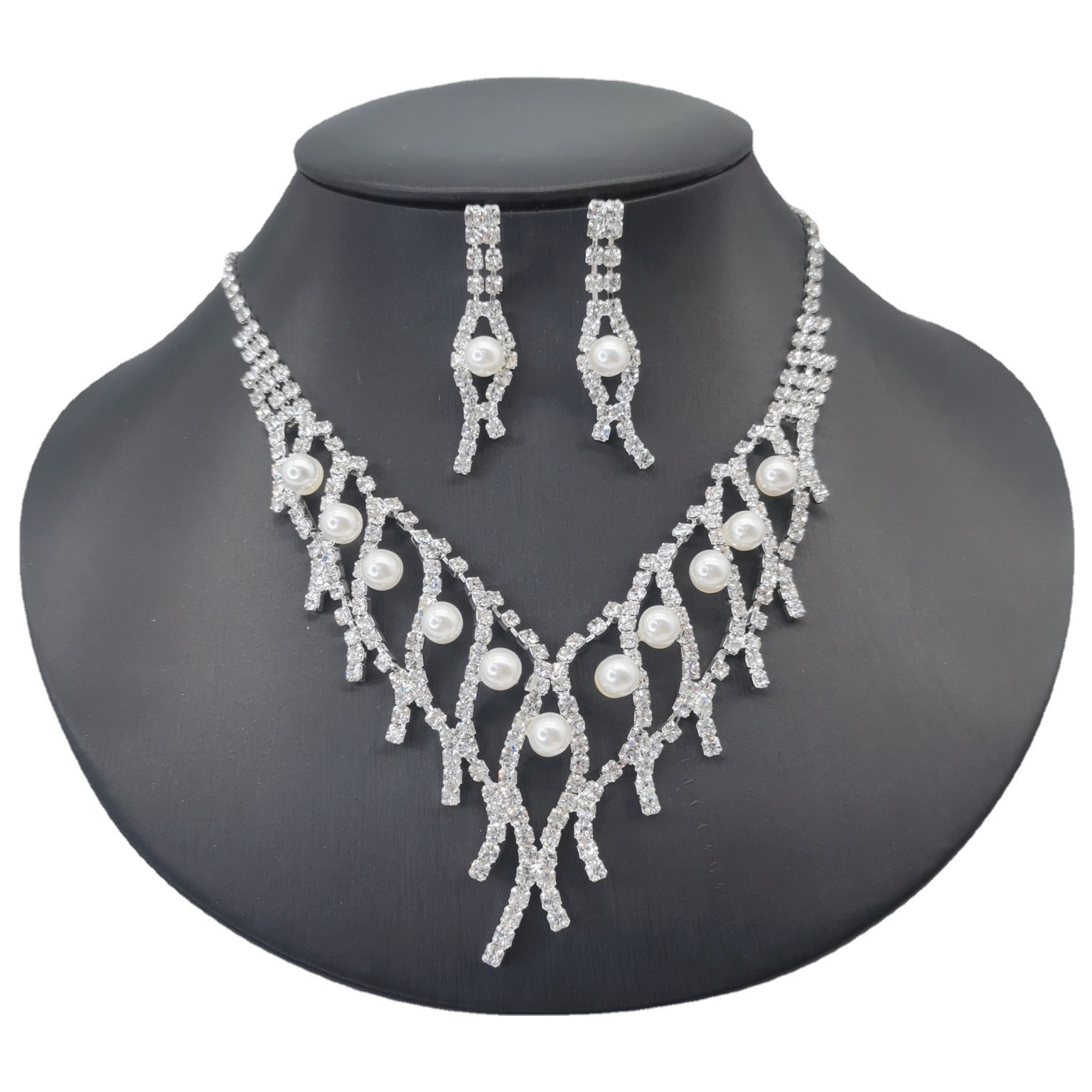 Fashion Geometric Rhinestone Plating Earrings Necklace 1 Set display picture 7